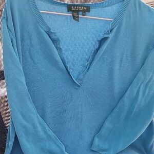 Lauren Ralph Lauren V-Neck Blue Sweater Knit